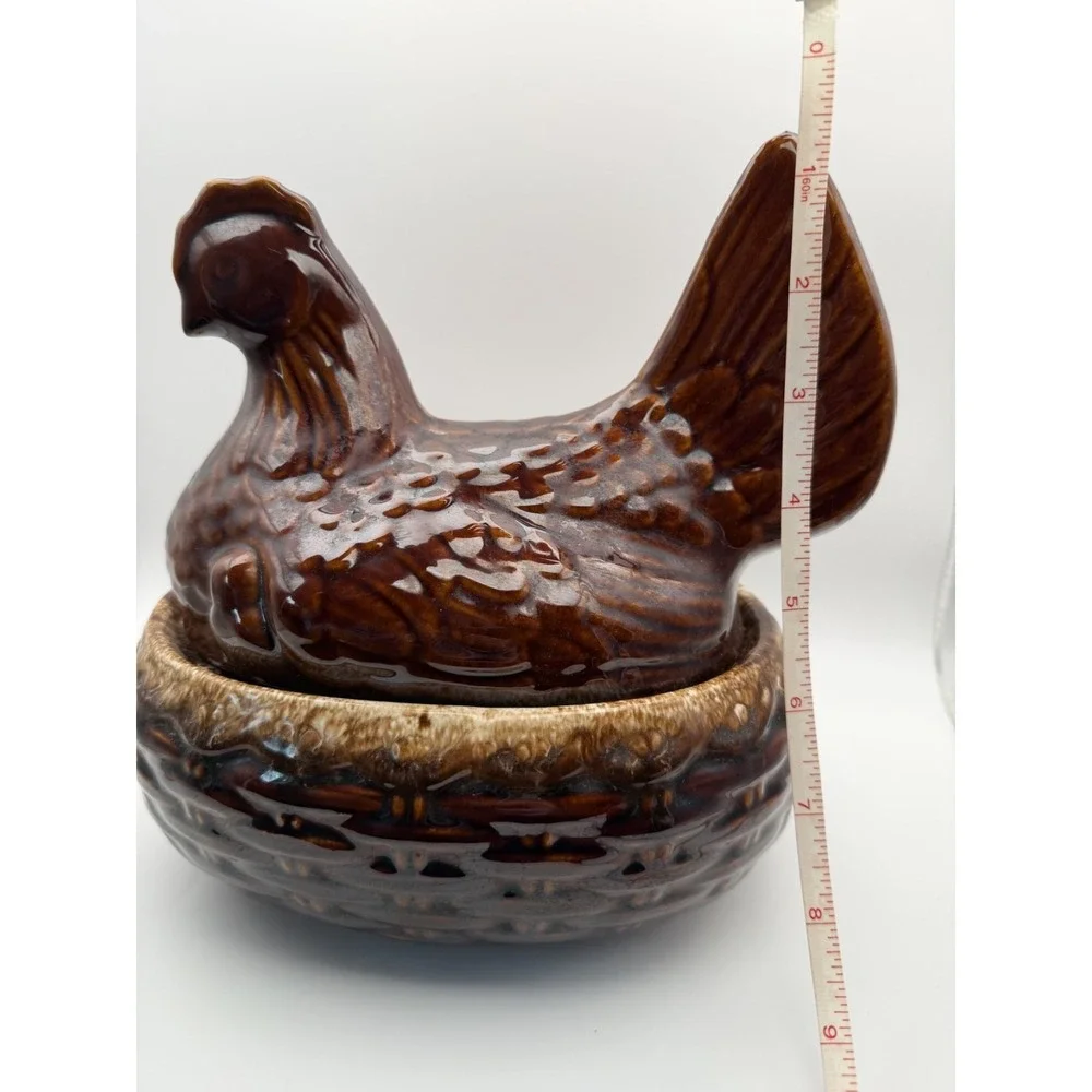 Hull Brown Drip Mirror Glaze Chicken Hen on Nest Casserole & Lid Vintage 8